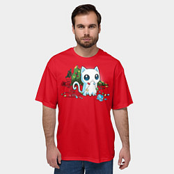 Футболка оверсайз мужская Озорной новогодний котик, цвет: 3D-принт — фото 2