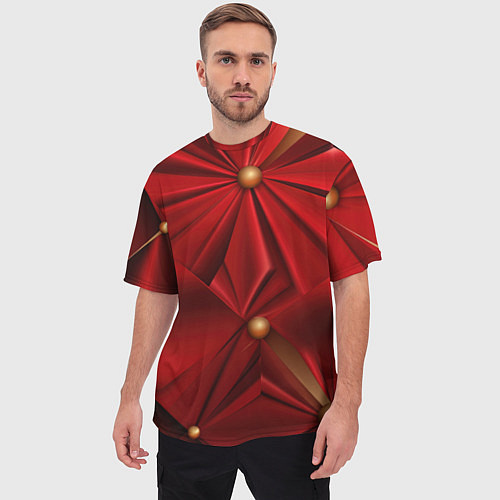 Мужская футболка оверсайз Красный материал со складками / 3D-принт – фото 3