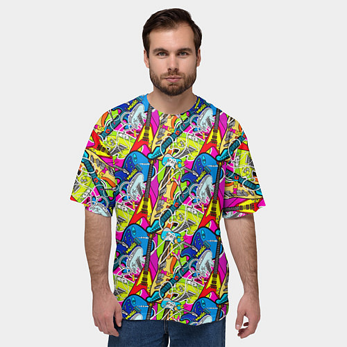 Мужская футболка оверсайз Multicolored guitars / 3D-принт – фото 3