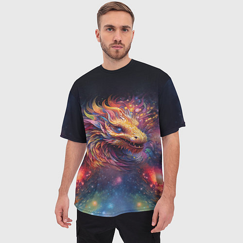 Мужская футболка оверсайз Космический дракон - символ года / 3D-принт – фото 3