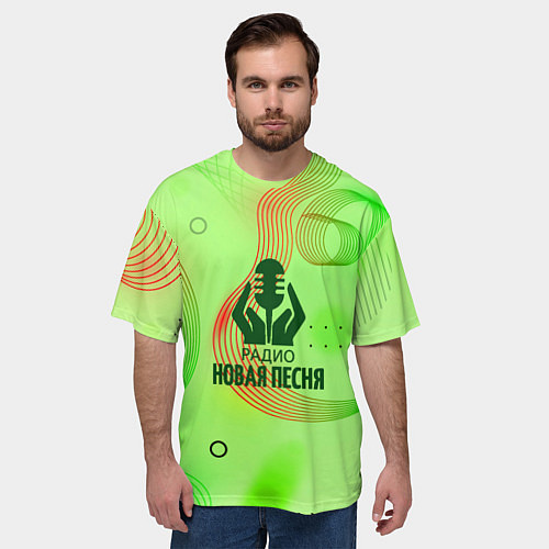 Мужская футболка оверсайз Радио Новая Песня Салатовый стиль / 3D-принт – фото 3