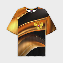 Мужская футболка оверсайз Герб России на черном золотом фоне