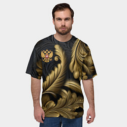 Футболка оверсайз мужская Золотой узор и герб России, цвет: 3D-принт — фото 2