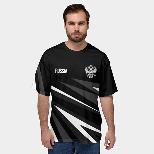 Мужская футболка оверсайз Russia - black and white geometry / 3D-принт – фото 3