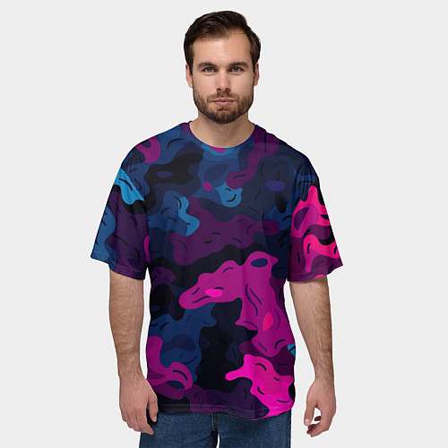 Мужская футболка оверсайз Синий и фиолетовый абстрактный камуфляж / 3D-принт – фото 3