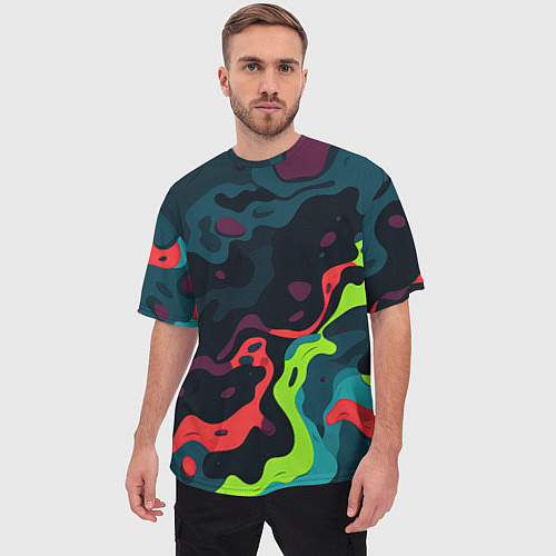 Мужская футболка оверсайз Яркий кислотный абстрактный камуфляж / 3D-принт – фото 3
