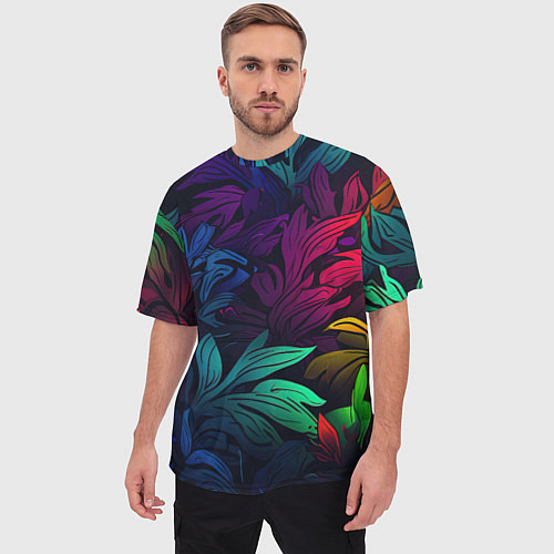 Мужская футболка оверсайз Яркие абстрактные листья / 3D-принт – фото 3
