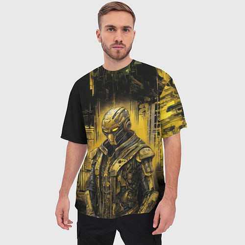 Мужская футболка оверсайз Киборг в желтом цвете / 3D-принт – фото 3