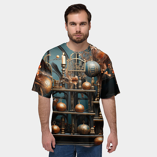 Мужская футболка оверсайз Новогодняя полка / 3D-принт – фото 3