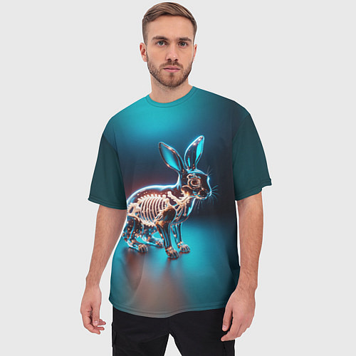 Мужская футболка оверсайз Прозрачный стеклянный кролик / 3D-принт – фото 3