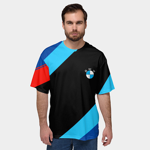 Мужская футболка оверсайз BMW line / 3D-принт – фото 3