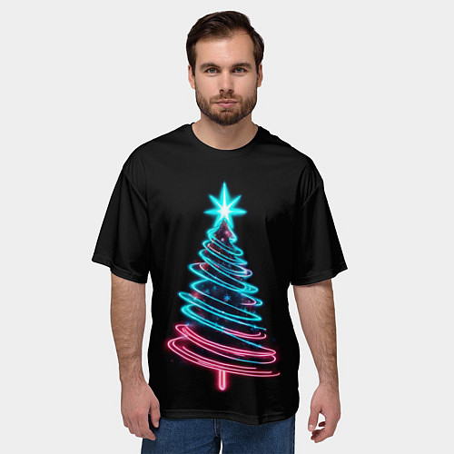 Мужская футболка оверсайз Неоновая ёлка / 3D-принт – фото 3
