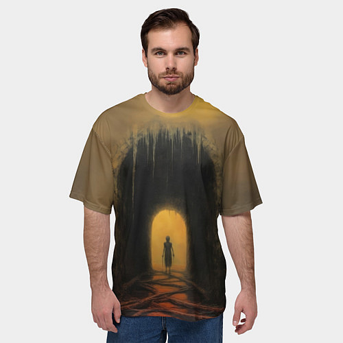 Мужская футболка оверсайз Мрачный проход / 3D-принт – фото 3