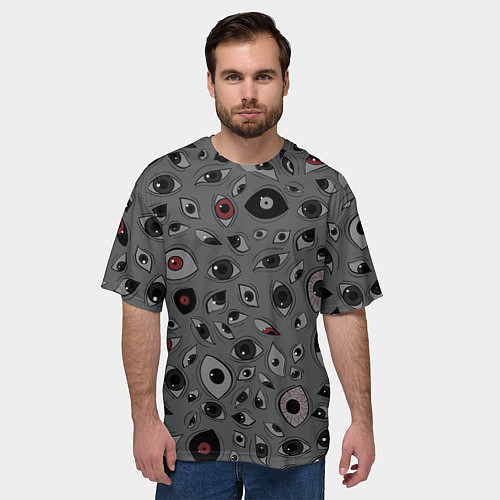 Мужская футболка оверсайз Серый цвет: глазики-косоглазики / 3D-принт – фото 3