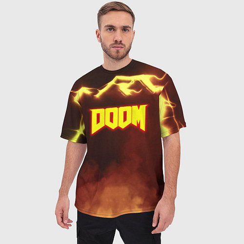 Мужская футболка оверсайз Doom storm огненное лого / 3D-принт – фото 3
