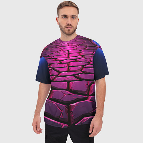 Мужская футболка оверсайз Фиолетовая абстрактная плитка / 3D-принт – фото 3