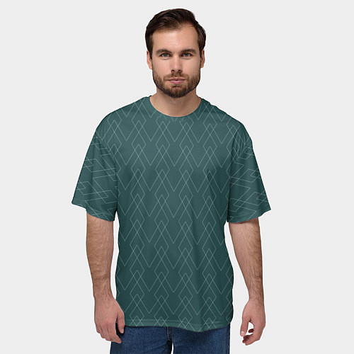 Мужская футболка оверсайз Зелёный геометричные линии / 3D-принт – фото 3