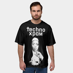 Футболка оверсайз мужская Techno храм монашка сфужером, цвет: 3D-принт — фото 2