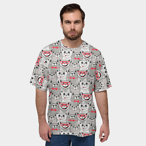 Мужская футболка оверсайз Серые коты / 3D-принт – фото 3
