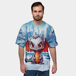 Футболка оверсайз мужская Серый дракон 2024, цвет: 3D-принт — фото 2