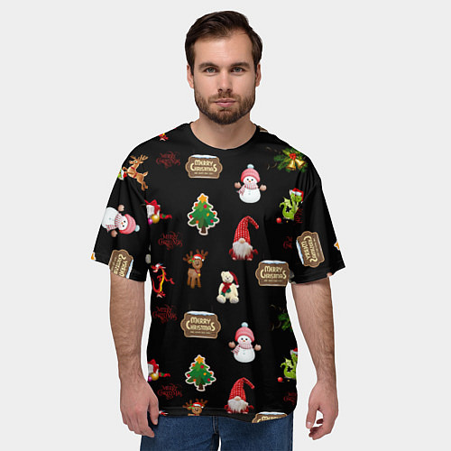 Мужская футболка оверсайз Много новогодних игрушек / 3D-принт – фото 3