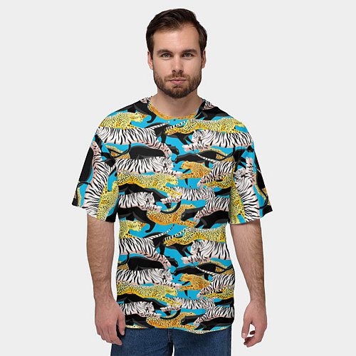 Мужская футболка оверсайз Прыжок диких кошек / 3D-принт – фото 3