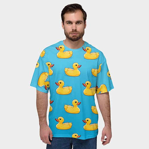Мужская футболка оверсайз Желтые резиновые уточки для ванны / 3D-принт – фото 3