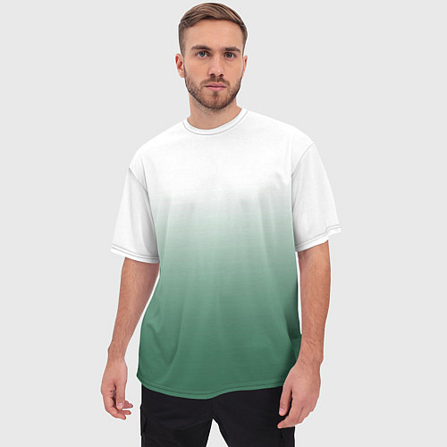 Мужская футболка оверсайз Туманный градиент бело-зелёный / 3D-принт – фото 3