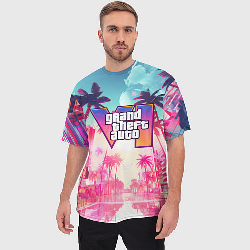 Мужская футболка оверсайз Gta 6 logo vice city style / 3D-принт – фото 3