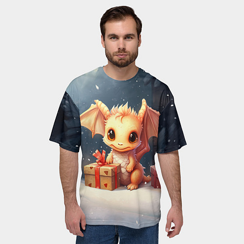 Мужская футболка оверсайз Дракон тайный повелитель елок / 3D-принт – фото 3