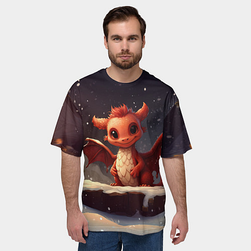 Мужская футболка оверсайз Дракон ветрокрылый огневик / 3D-принт – фото 3