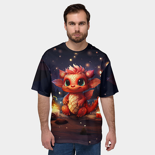 Мужская футболка оверсайз Дракон амурный искоркогонь / 3D-принт – фото 3