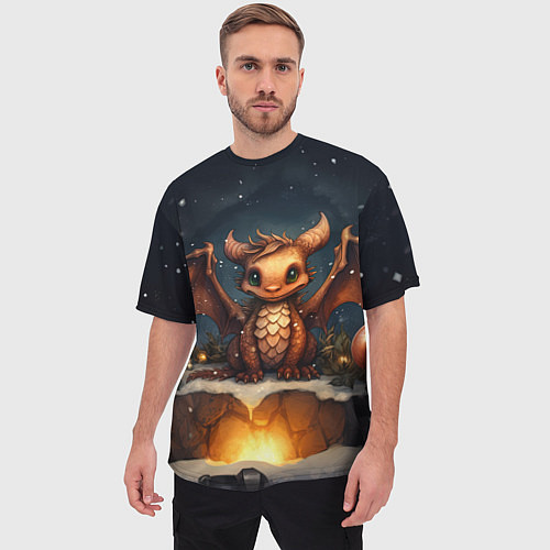 Мужская футболка оверсайз Снежный волшебник дракон / 3D-принт – фото 3