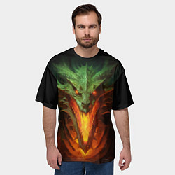 Футболка оверсайз мужская Зеленый огнедышащий дракон, цвет: 3D-принт — фото 2