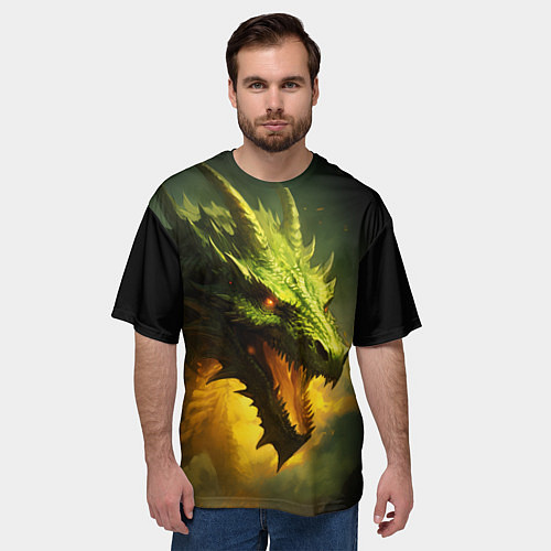 Мужская футболка оверсайз Злой зеленый дракон 2024 / 3D-принт – фото 3