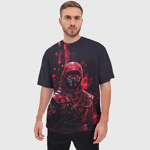 Мужская футболка оверсайз Шиноби в красных тенях / 3D-принт – фото 3