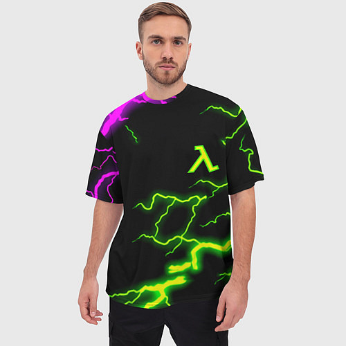 Мужская футболка оверсайз Half life atom strom / 3D-принт – фото 3
