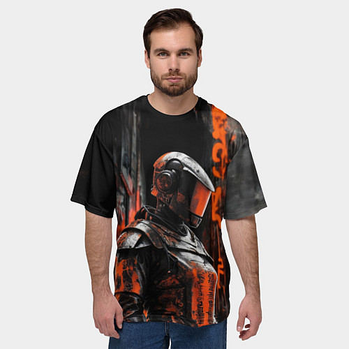 Мужская футболка оверсайз Девушка в боевой броне / 3D-принт – фото 3