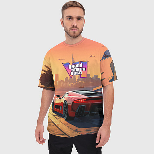Мужская футболка оверсайз GTA 6 авто вид сзади / 3D-принт – фото 3