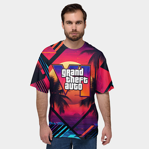 Мужская футболка оверсайз GTA 6 аbstract logo / 3D-принт – фото 3