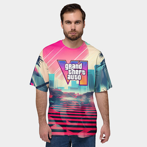 Мужская футболка оверсайз GTA 6 retro abstract / 3D-принт – фото 3