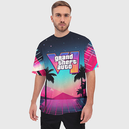 Мужская футболка оверсайз GTA 6 summer abstract / 3D-принт – фото 3