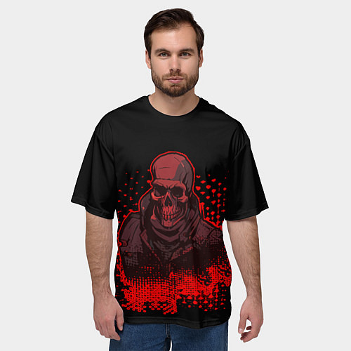 Мужская футболка оверсайз Красный скелет на чёрном фоне / 3D-принт – фото 3
