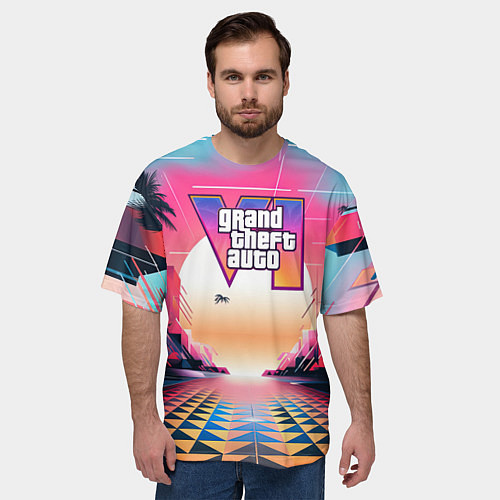 Мужская футболка оверсайз GTA 6 retro abstract logo / 3D-принт – фото 3