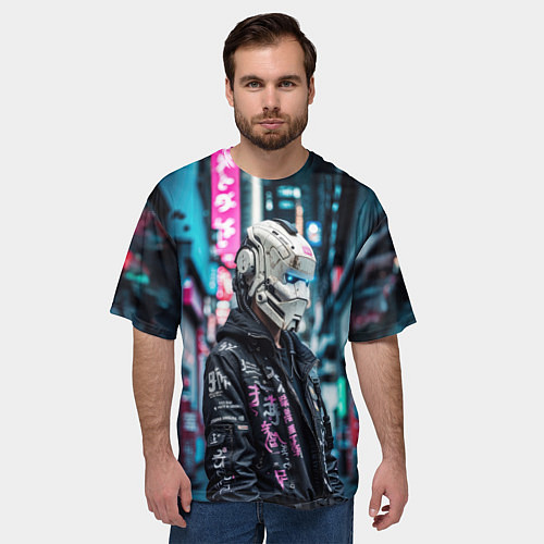 Мужская футболка оверсайз Тинейджер в кибернетическом шлеме / 3D-принт – фото 3