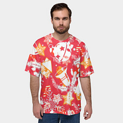 Футболка оверсайз мужская Рождественские узоры колокольчики, цвет: 3D-принт — фото 2