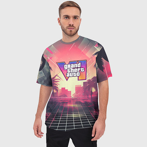 Мужская футболка оверсайз GTA 6 retro abstract logo / 3D-принт – фото 3