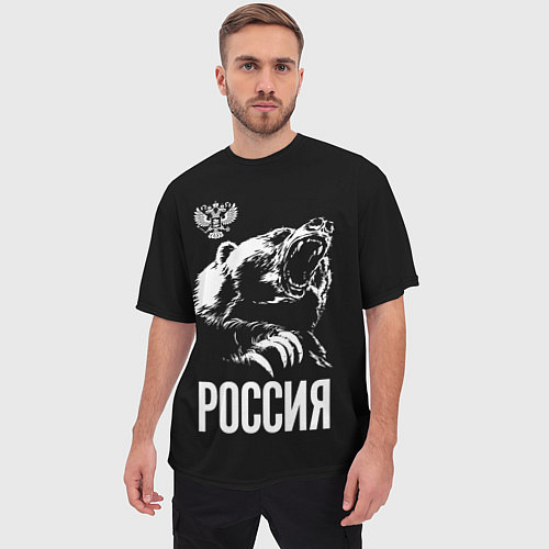 Мужская футболка оверсайз Руссия бурый медведь / 3D-принт – фото 3