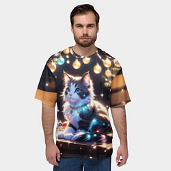 Футболка оверсайз мужская Кот и новогодние украшения, цвет: 3D-принт — фото 2