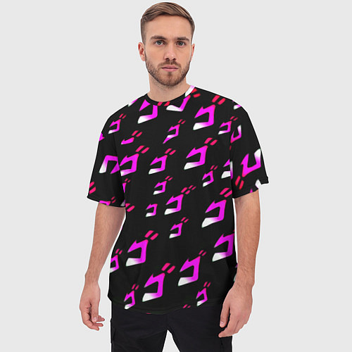 Мужская футболка оверсайз JoJos Bizarre neon pattern logo / 3D-принт – фото 3